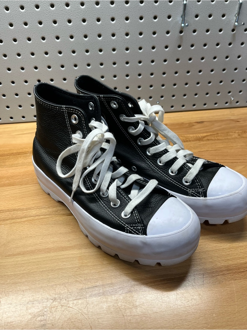 Converse Leather Black and White High-Top Platform Sneakers